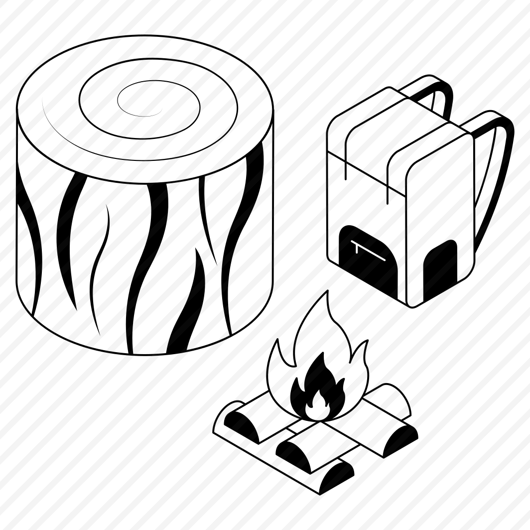Campsite, Wood, Log, Bag, Backpack preview