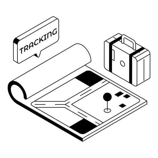 Tracking, Map, Navigation, Luggage, Baggage illustration