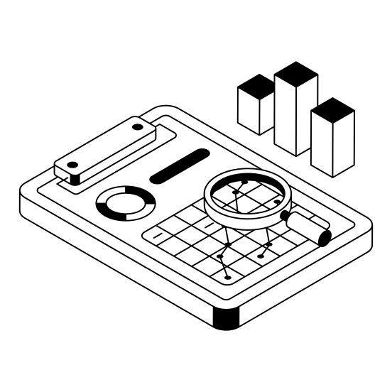 Document, Research, Clipboard, Magnifier, Report illustration
