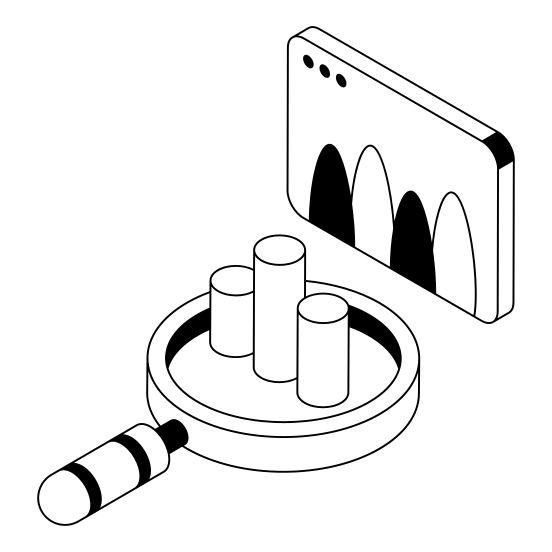 Research, Magnifier, Bars, Search, Report illustration