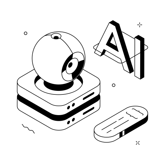 Robot, Server, Database, Datacenter, Data illustration