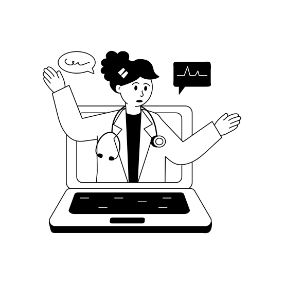 Consult, Consultant, Clinic, Laptop, Digital illustration