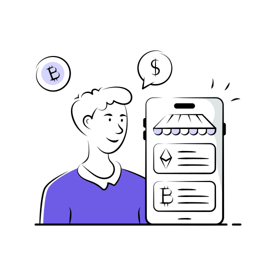 Cryptocurrency, Marketplace, Bitcoin, Digital, Currency, Ecommerce, Online illustration