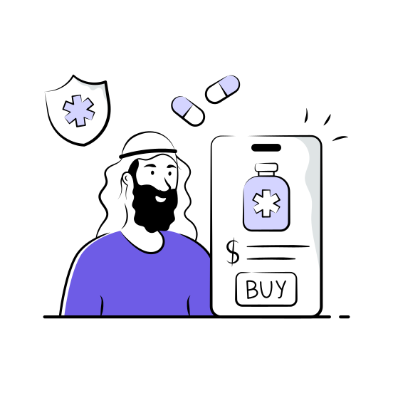 Online, Pharmacy, Telehealth, Mobile App, Medication illustration