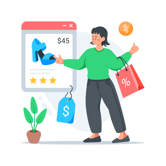 Online, Shopping, Ecommerce, Business, Shoes illustration