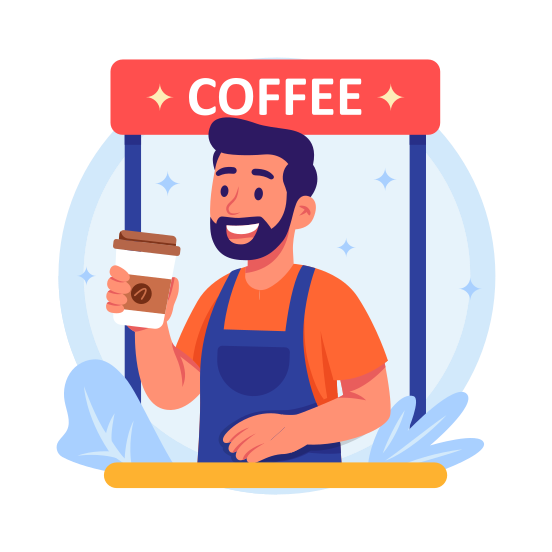 Barista, Service, Coffee, Shop, Stand, Stall, Food, Drink, Beverage illustration