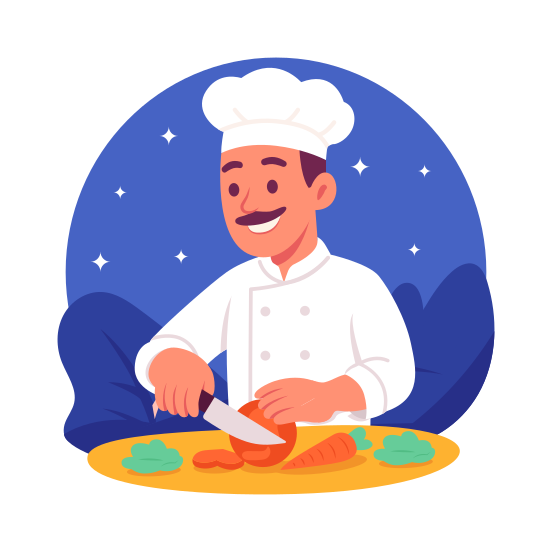 Chef, Cooking, Vegetables, Chopping, Knife, Food, Preparation illustration