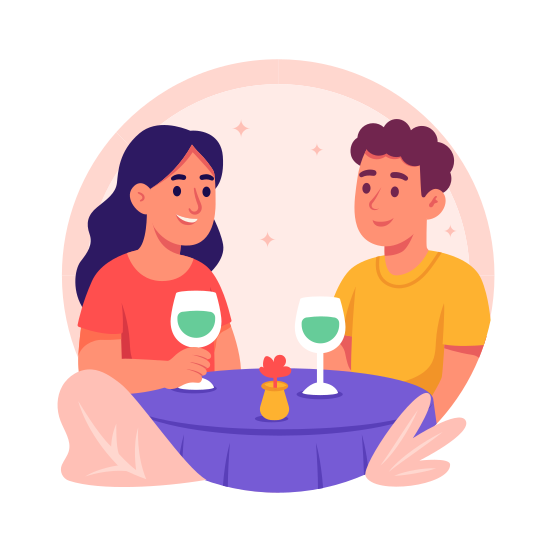 Couple, Dining, Romantic, Food, Delivery, Restaurant, Date illustration