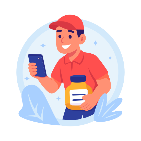 Delivery, App, Person, Courier, Medication, Medicine, Smartphone illustration