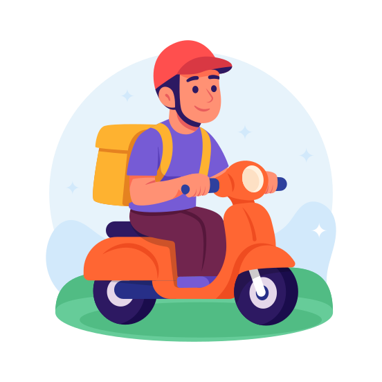 Delivery, Man, Person, Scooter, Courier, Bike, Package, Express illustration