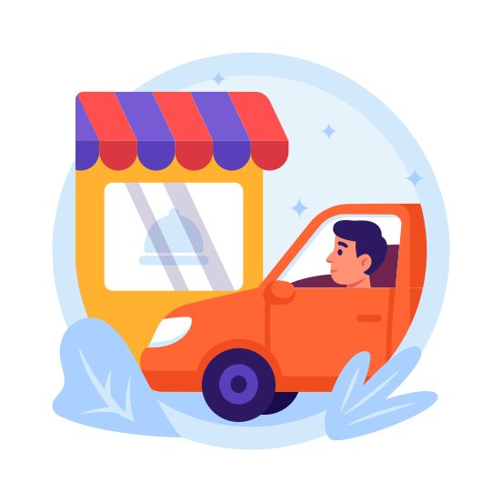 Drive Thru, Takeout, Takeaway, Service, Vehicle, Order, Food illustration