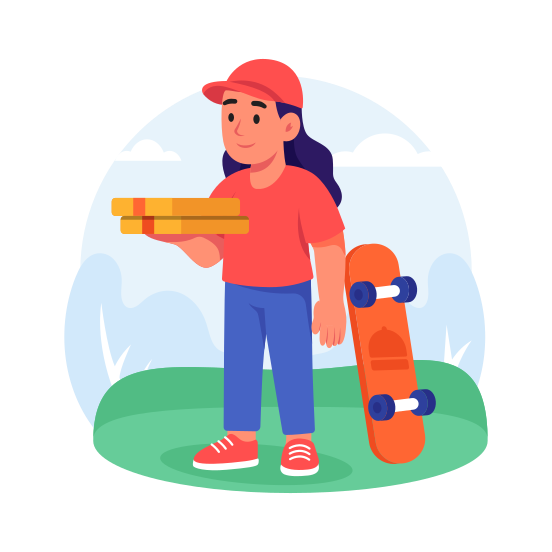 Female, Courier, Pizza, Delivery, Parcel, Takeaway, Service illustration