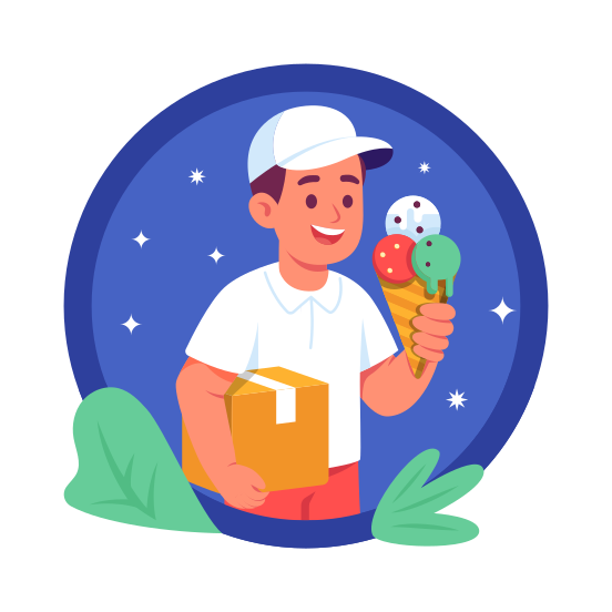 Food, Delivery, Package, Ice Cream, Dessert, Logistics, Boy, illustration