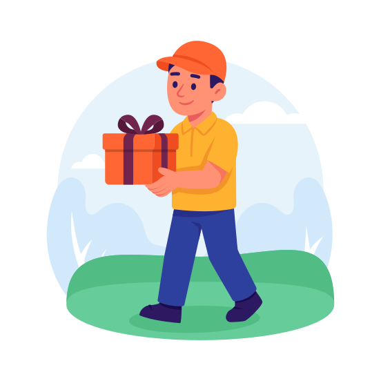 Gift, Giftbox, Delivery, Logistics, Courier, Shipping, Man illustration