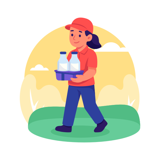 Milk, Delivery, Courier, Woman, Dairy, Parcel, Grocery, Service, illustration