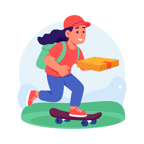 Pizza, Delivery, Food, Fast, Courier, Skateboard, Takeaway, Express illustration