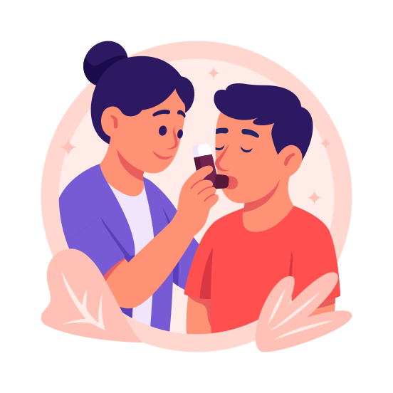 Asthma, Patient, Treatment, Medication, Inhaler, Caregiver, illustration