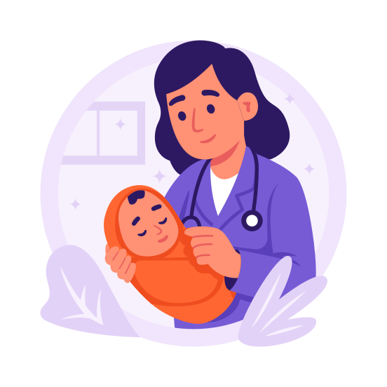 Female, Doctor, Pediatrician, Newborn, Baby, Hospital, Childbirth, illustration