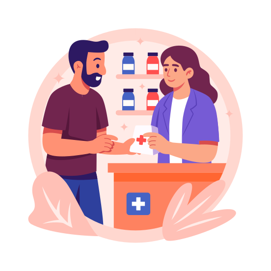 Pharmacy, Pharmacist, Customer, Prescription, Medication, Medicine, Drugstore, illustration