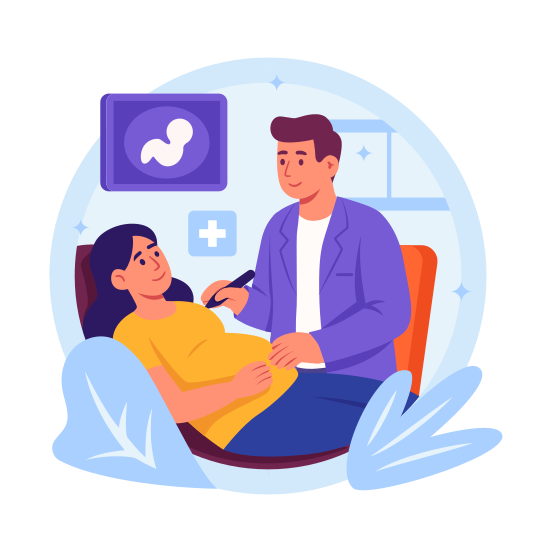 Ultrasound, Pregnant, Doctor, Woman, Obstetrics, Maternity, Sonogram, illustration