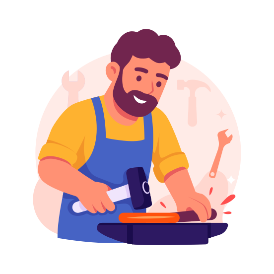 Blacksmith, Metalworker, Craftsman, Artisan, Skilled, Worker, illustration