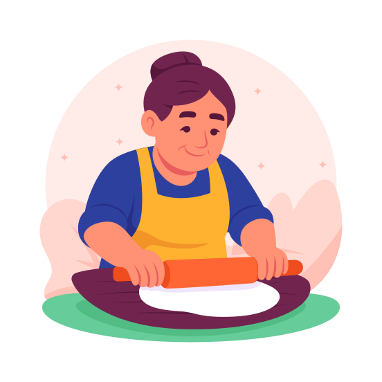 Bread, Making, Dough, Grandmother, Baking, Cooking, illustration