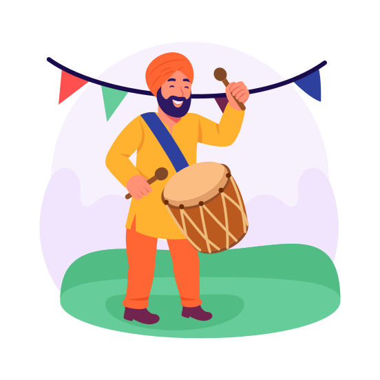 Drum, Beating, Playing, Sikh, Musician, Traditional, Cultural illustration