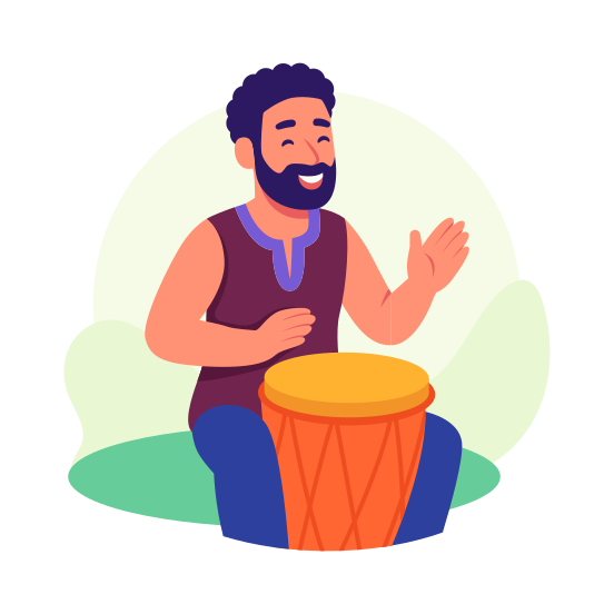 Drum, Playing, Djembe, Musician, African, Festival, Cultural illustration