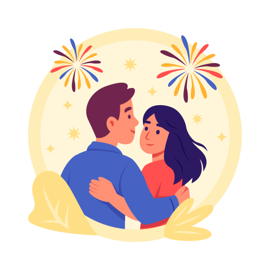 Firework, Couple, Hugging, Embracing, Romance, Anniversary, Happiness, illustration