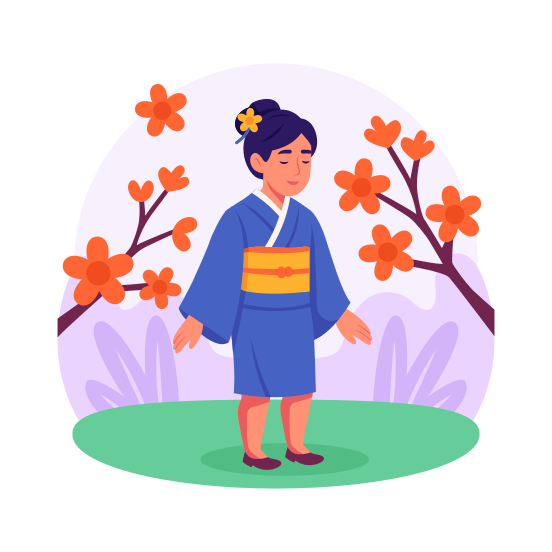Kimono, Cherry, Blossom, Japanese, Culture, Hanami, Festival, illustration