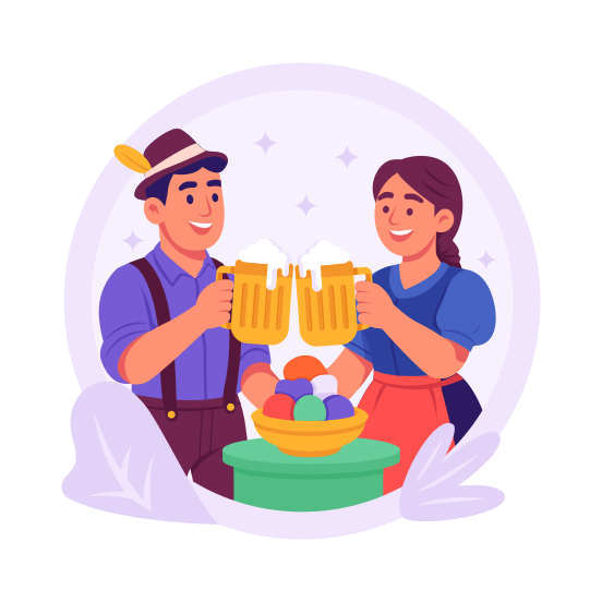 Oktoberfest, Festival, Cultural, Event, Celebration, Pretzel, Drink, illustration