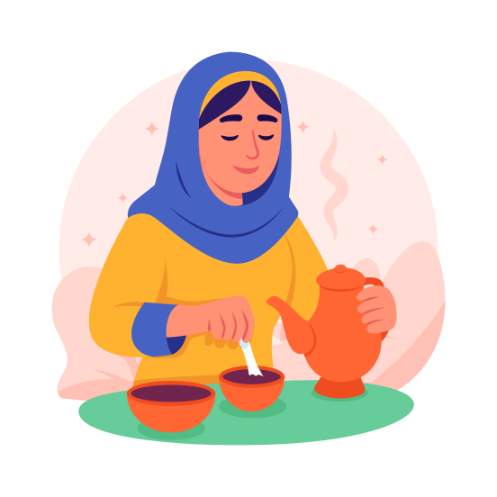 Tea, Serving, Woman, Hospitality, Cultural, Festival, Traditional, Muslim, illustration