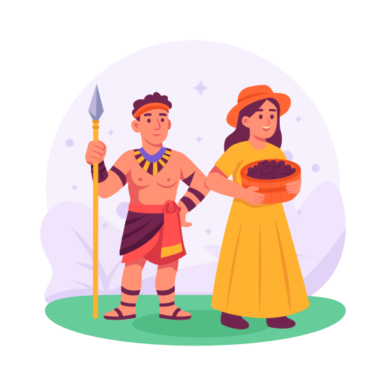 Tribal, Couple, Culture, Costume, Tradition, Heritage, Spear, illustration