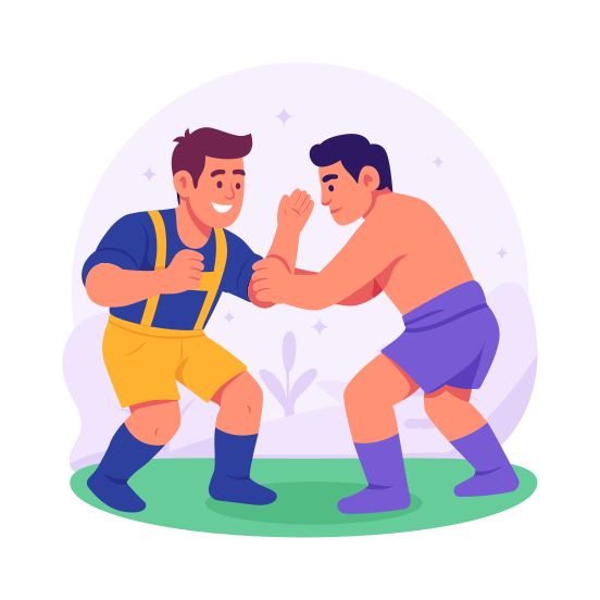 Wrestling, Competition, Traditional, Culture, Fighting, Diversity, illustration