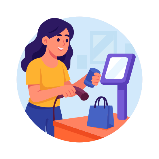 Checkout, Payment, Self, Female, Cashier illustration