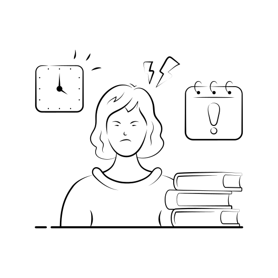 Academic, Stress, Deadline, Time, Management, Frustrated, Student illustration