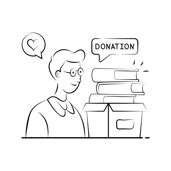 Books, Donation, Charity, Giving, Volunteering, Helping, Bookshelves illustration