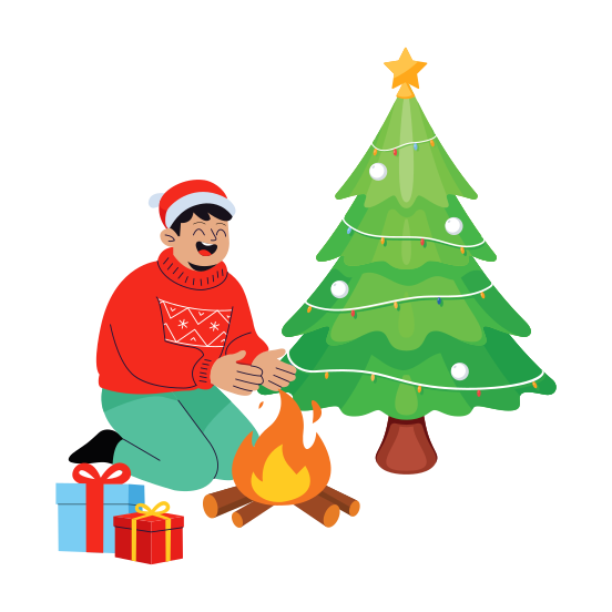 Christmas, Campfire, Bonfire, Warmth, Xmas illustration