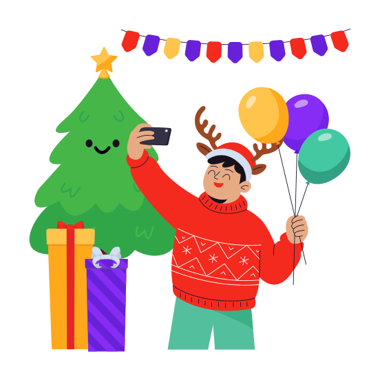Christmas, Selfie, Moment, Balloons, Xmas illustration