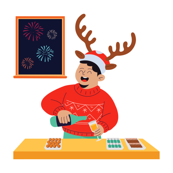 Christmas, Xmas, Night, Fireworks, Champagne illustration