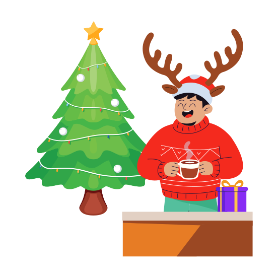 Christmas, Xmas, Reindeers, Antlers, Present illustration