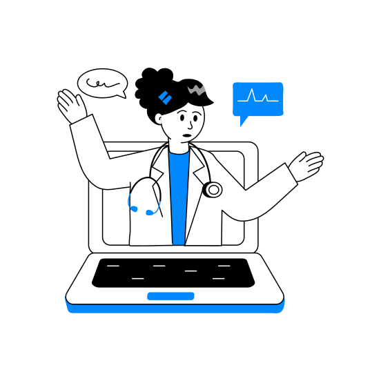 Consult, Consultant, Clinic, Laptop, Digital illustration