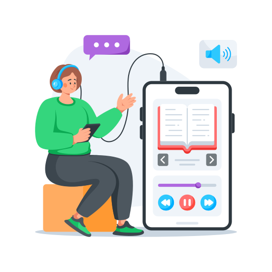Audiobook, Listening, Lesson, Learning, Online illustration