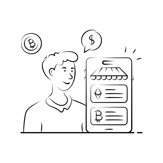 Cryptocurrency, Marketplace, Bitcoin, Digital, Currency, Ecommerce, Online illustration