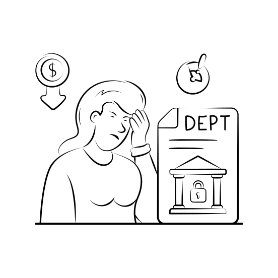 Debt, Issues, Business, Stressed, Hardships, Loan, Financial illustration