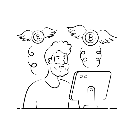 Flying, Bitcoin, Cryptocurrency, Crypto, Blockchain, Tokens, Fintech illustration