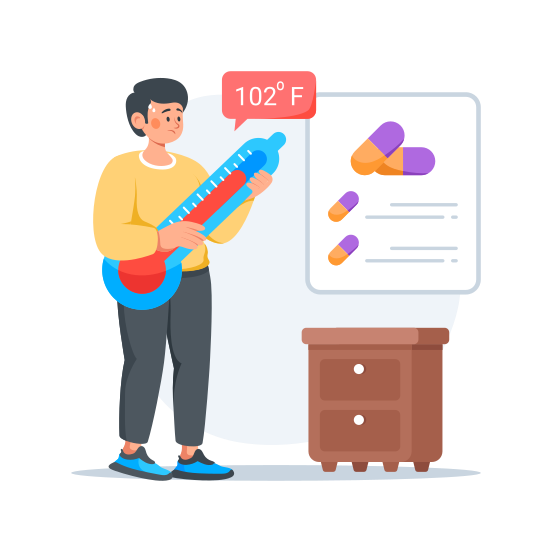 Fever, Checkup, Temperature, Thermometer, Medical illustration