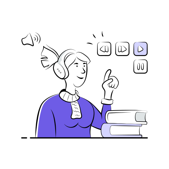 Audiobook, Learning, Headphone, Student, Elearning, Education, Digital illustration