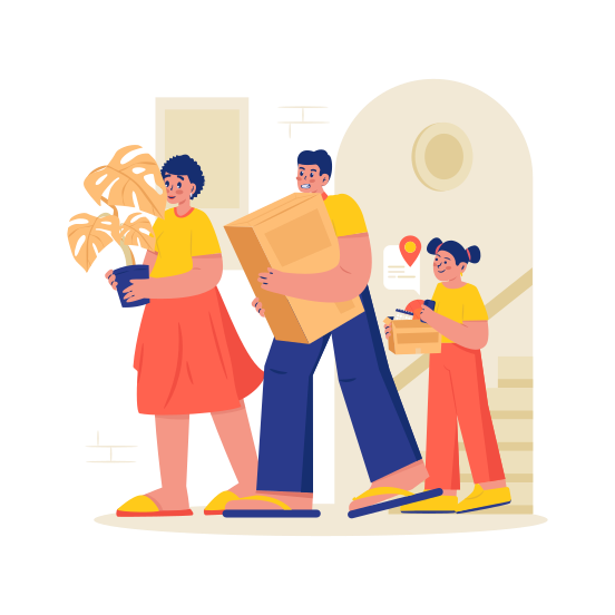 Family, Moving, Mover, Relocation, Services, Packing, Boxes illustration