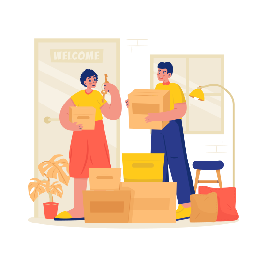 Family, New House, Relocation, Moving, Keys, Packages, Boxes, Renovation illustration